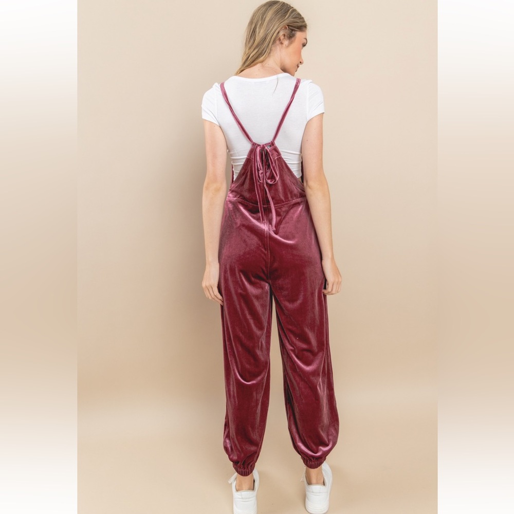 21 Fabulous Stretch Velvet Pleated Overall Jumpsuit - Picture 4 of 6